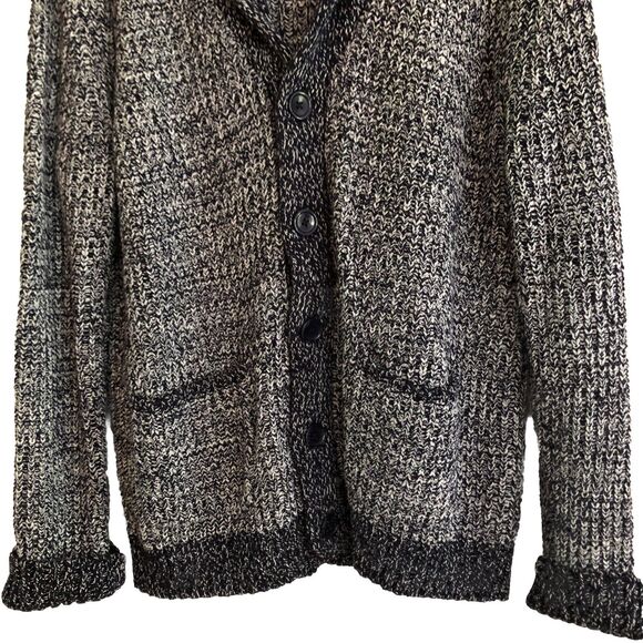 Express Shawl Collar Cardigan Sweater Mens Sz L Navy Marled Chunky Knit Grandpa - Picture 3 of 14